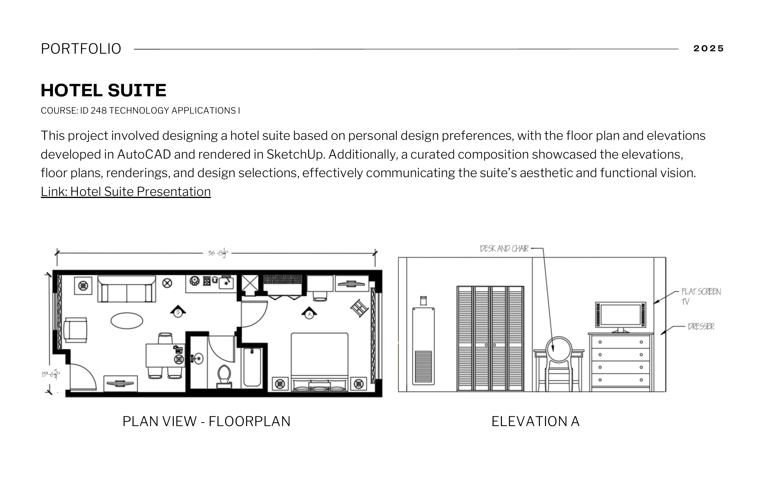 Hotel suite — floor plan and elevations