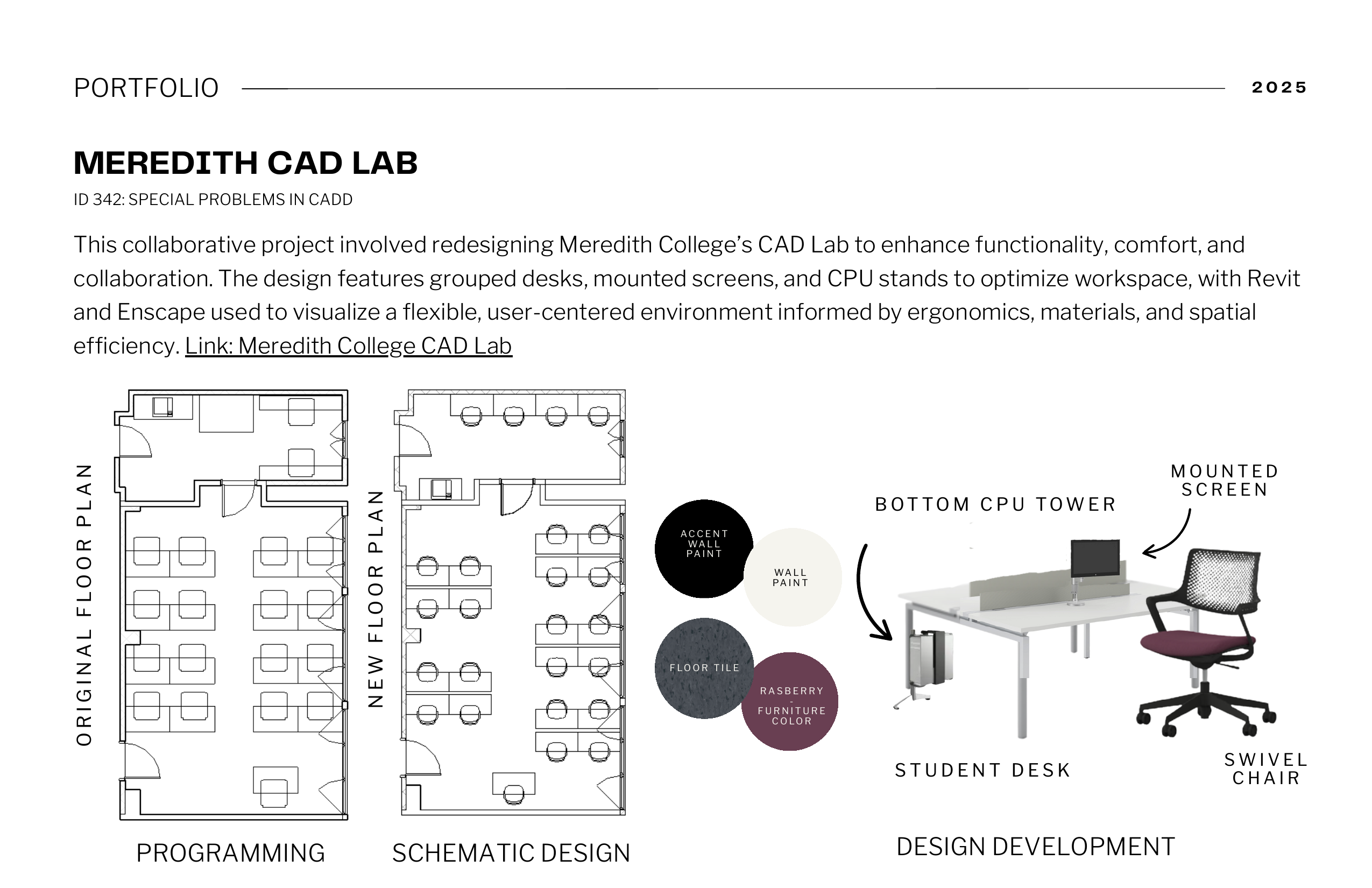 Meredith CAD Lab redesign — Revit, Enscape